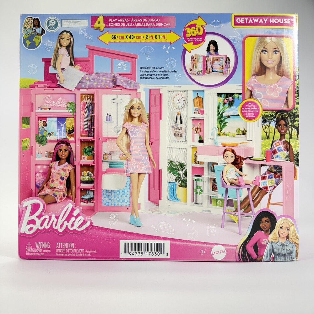 NIB Barbie Dollhouse Getaway House with 11" Doll Playset & Accessories Included